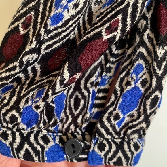 Lucky Brand Blouse Womens M smocked button down Bohemian hippie Top Tunic Sheer - Picture 5 of 6